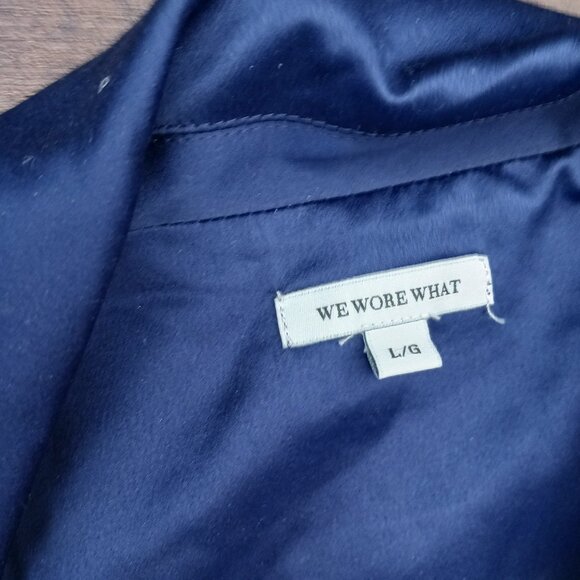 WeWoreWhat: Navy Pinstripe Belted Blazer Jumpsuit Slim Leg, Ankle Length Sz L - Picture 4 of 6